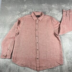 Banana Republic Linen Blend Button Down Shirt Men XL Red Chevron Long Sleeve